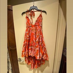 Free People- High Low Orange Leaf Mini Dress
